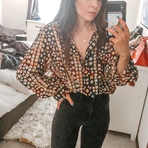 Vintage multi watercolor polka dot top shirt z